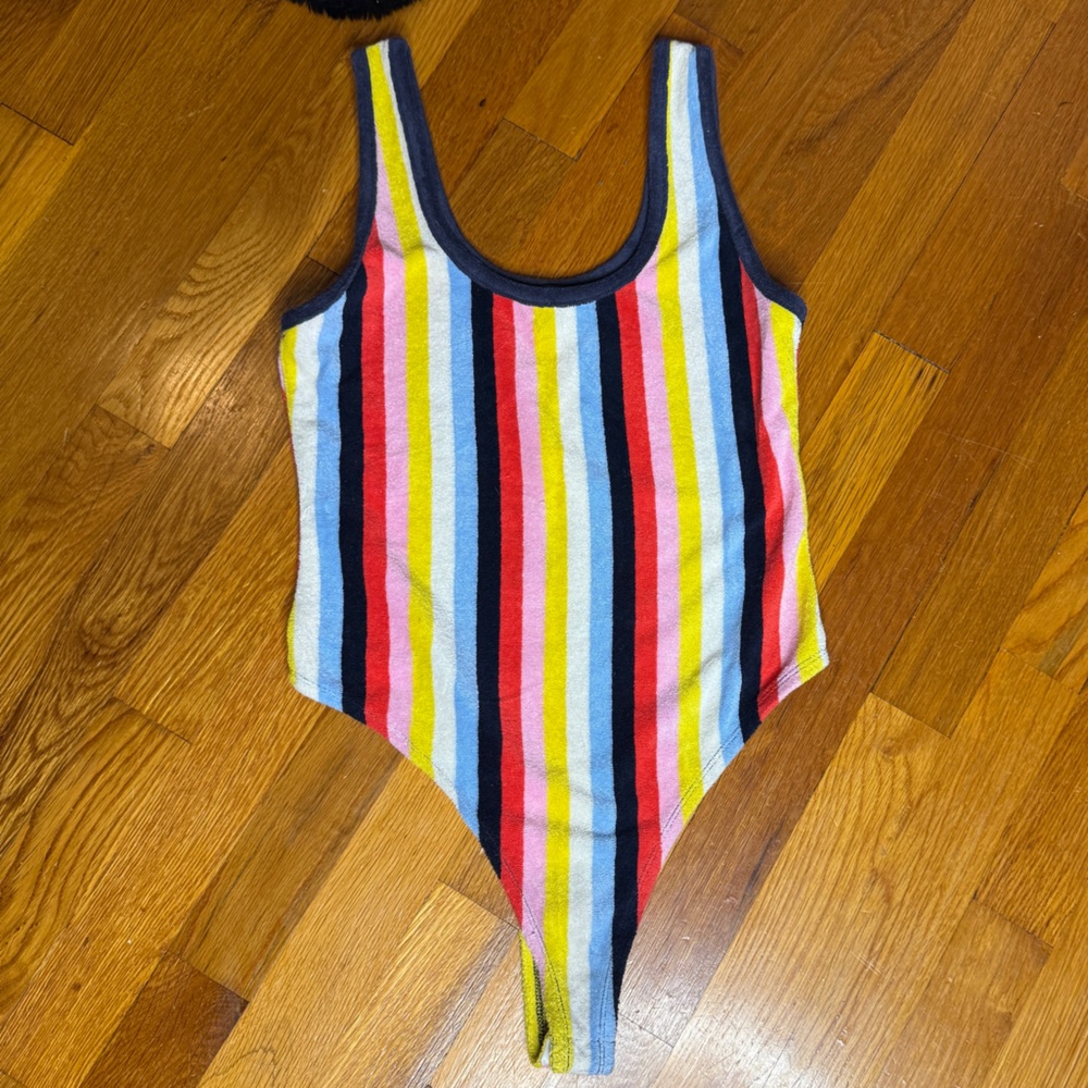 Juicy Couture Black Label Striped Terry Cloth Snap Bodysuit Size XS